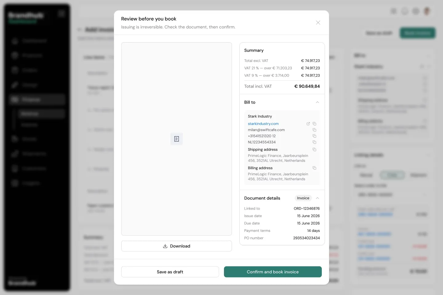 Review before you book screen showing the invoice exactly as the customer gets it