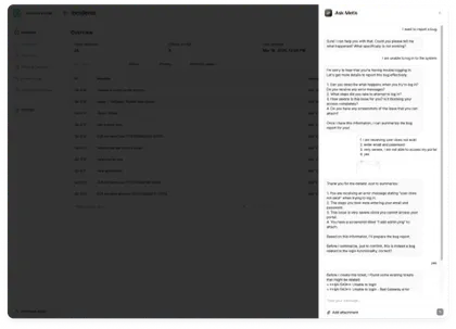 Ask Metis chat asking a user for details about an incident
