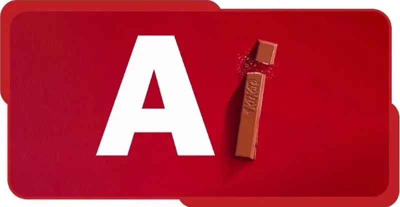KitKat campaign visual: the letter A next to a KitKat bar standing in for the i, reading Have A(I) Break