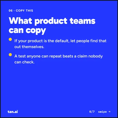 Copy this. If your product is the default, let people find that out themselves. A test anyone can repeat beats a claim nobody can check.